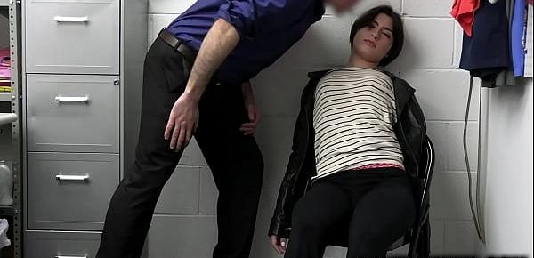 Horny security guard whips out his cock and made Angeline Red suck him deepthroat